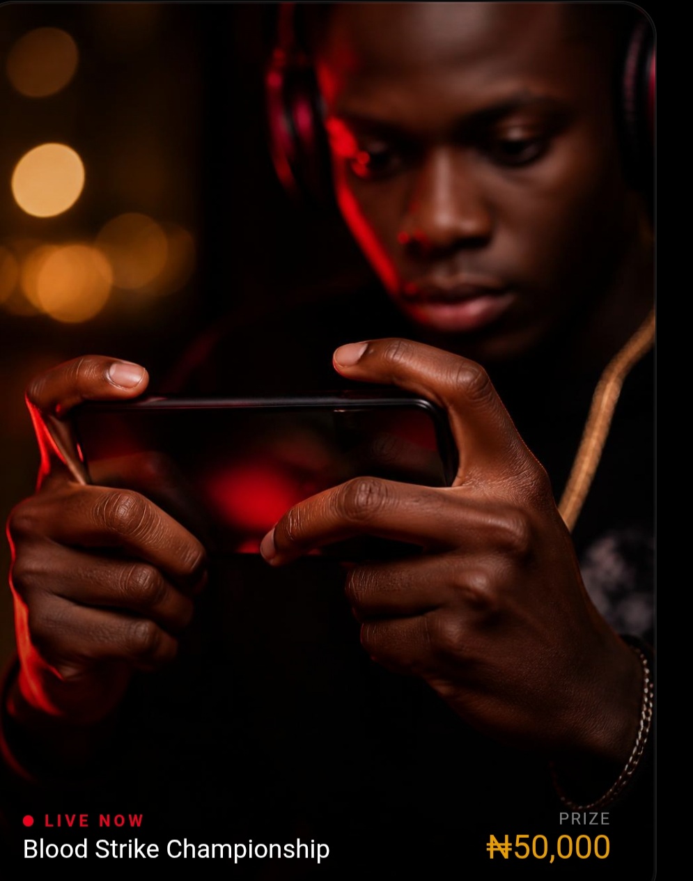 Nigerian gamer mid-match on a mobile esports arena